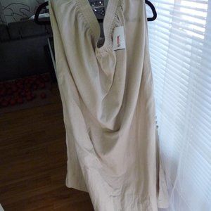 FREE PEOPLE NEW TAN LINEN BLEND OFF SHOULDER SIDE SPLITS MAXI DRESS SIZE M